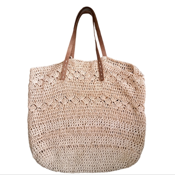 OVERSIZE crochet tote bag Beach coastal resort shopper snap bag neutral sack - Picture 1 of 9
